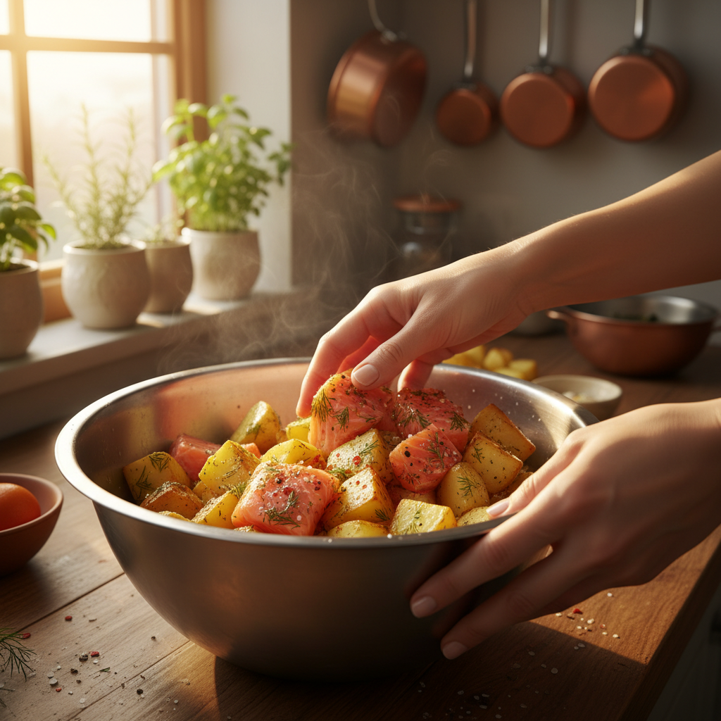 Searing salmon fillets in skillet