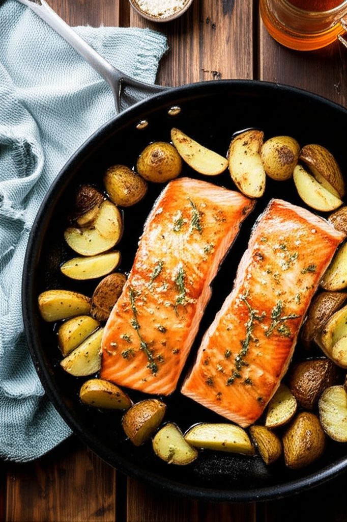 Glazed salmon on plate