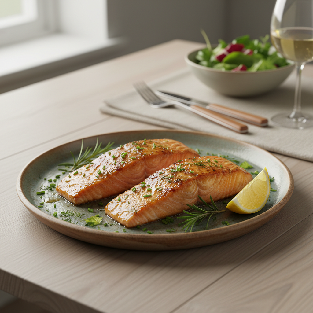 Honey-glazed salmon cooked and ready to serve