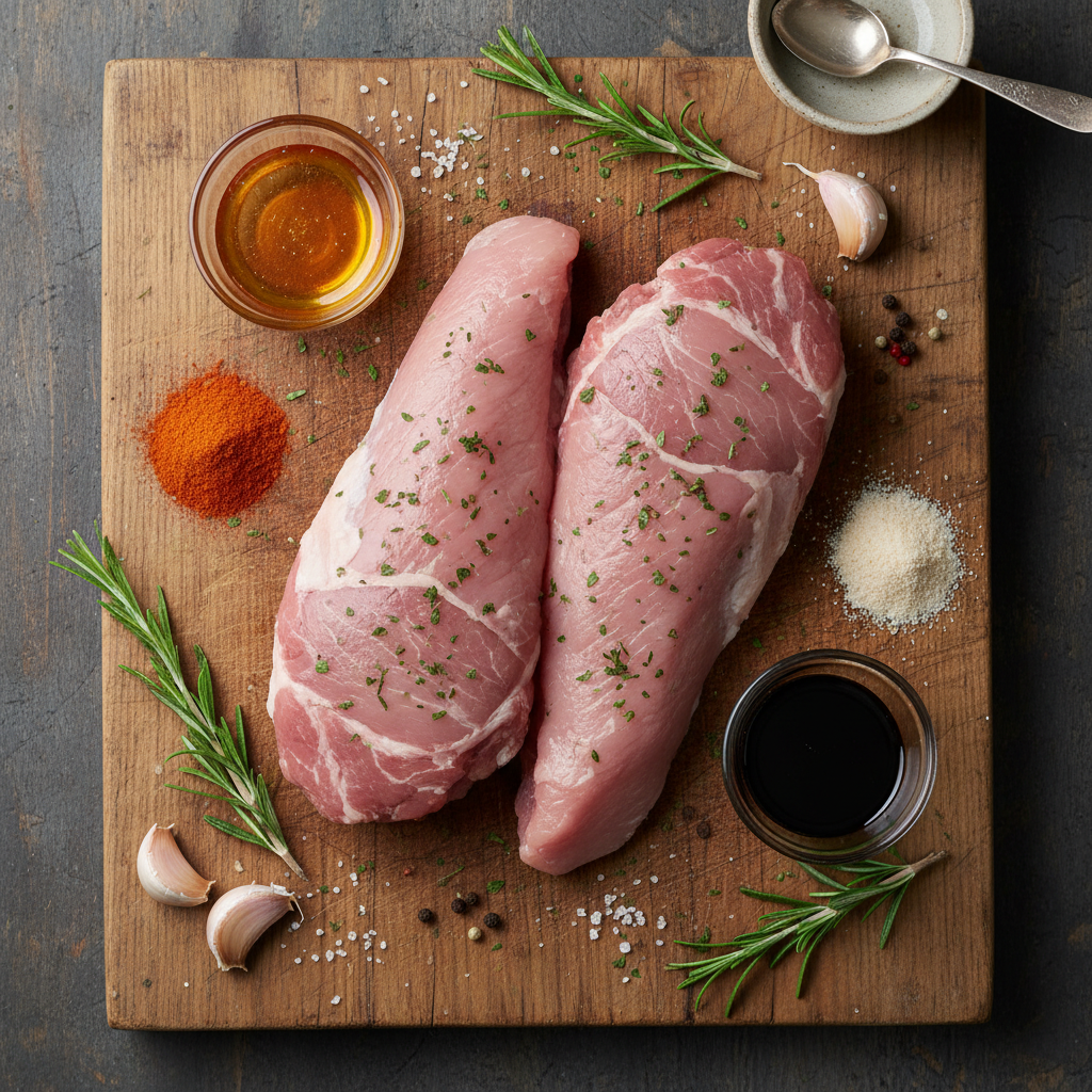 Ingredients laid out for pork tenderloin recipe
