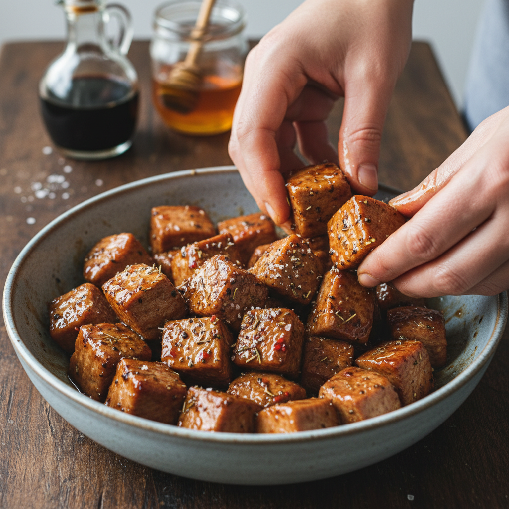 Pork tenderloin being rubbed and glazed before slow cooking