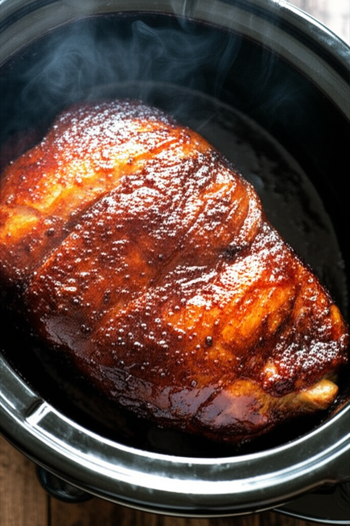 Slow Cooker Pork Tenderloin with Honey Balsamic Glaze served on plate
