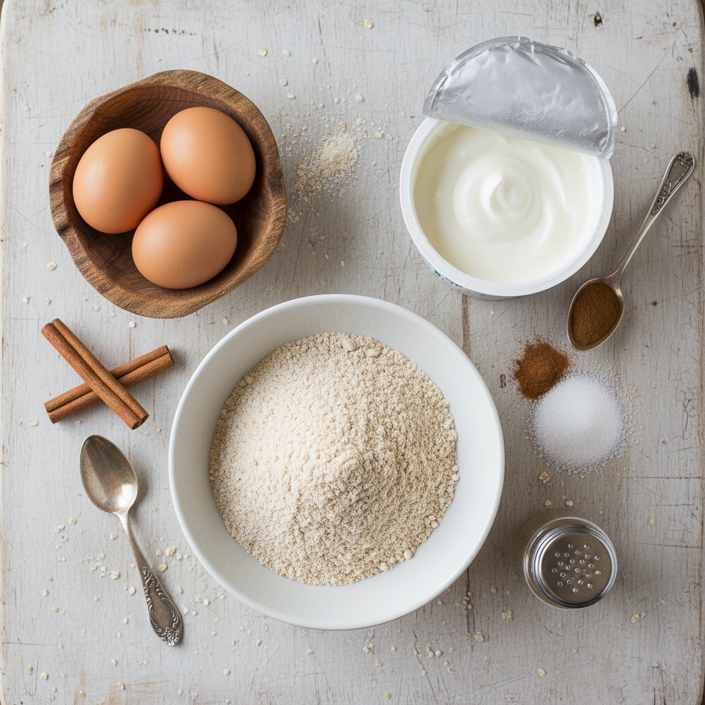 Ingredients for cinnamon protein crepe rolls