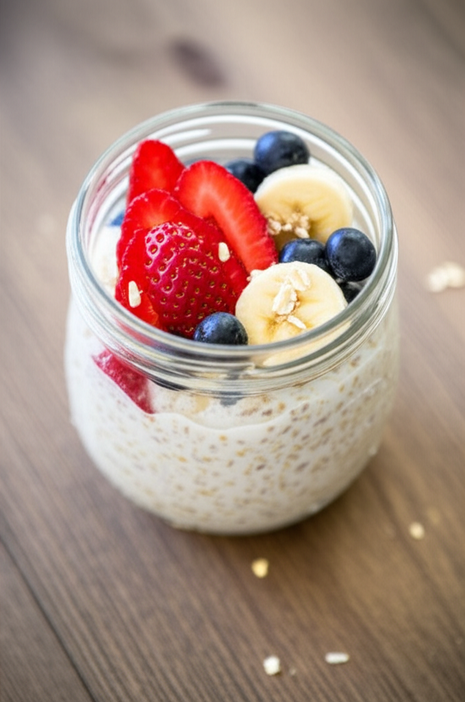 Overnight oats breakfast in jars