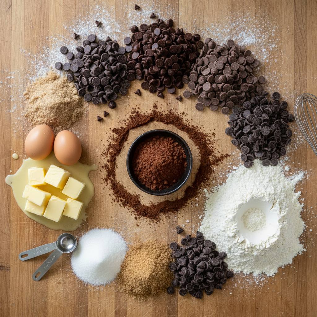 Ingredients for brookies cookies displayed