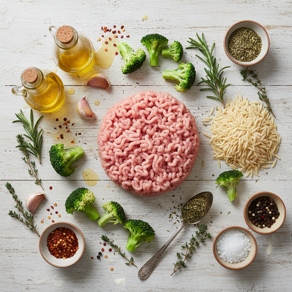 Here are the ingredients needed for ground turkey orzo