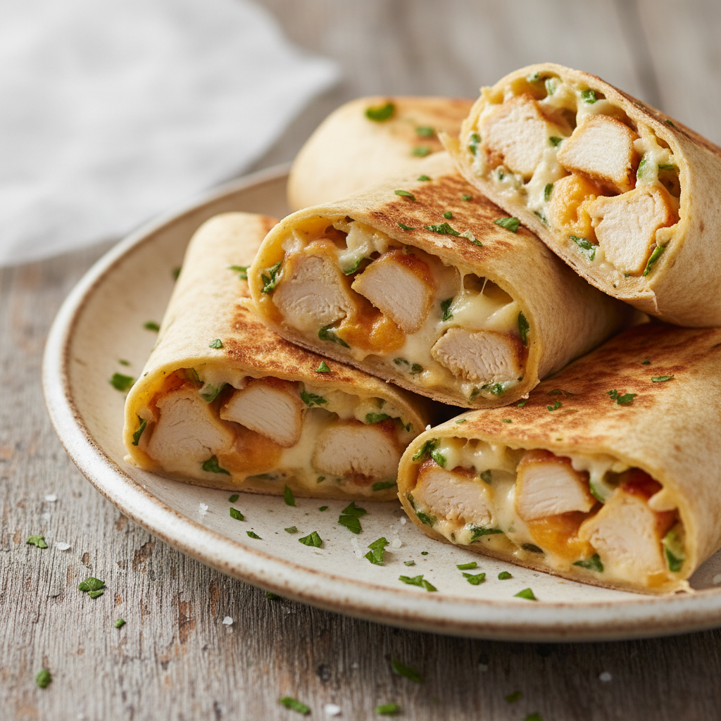 Golden crispy chicken wraps cooling down