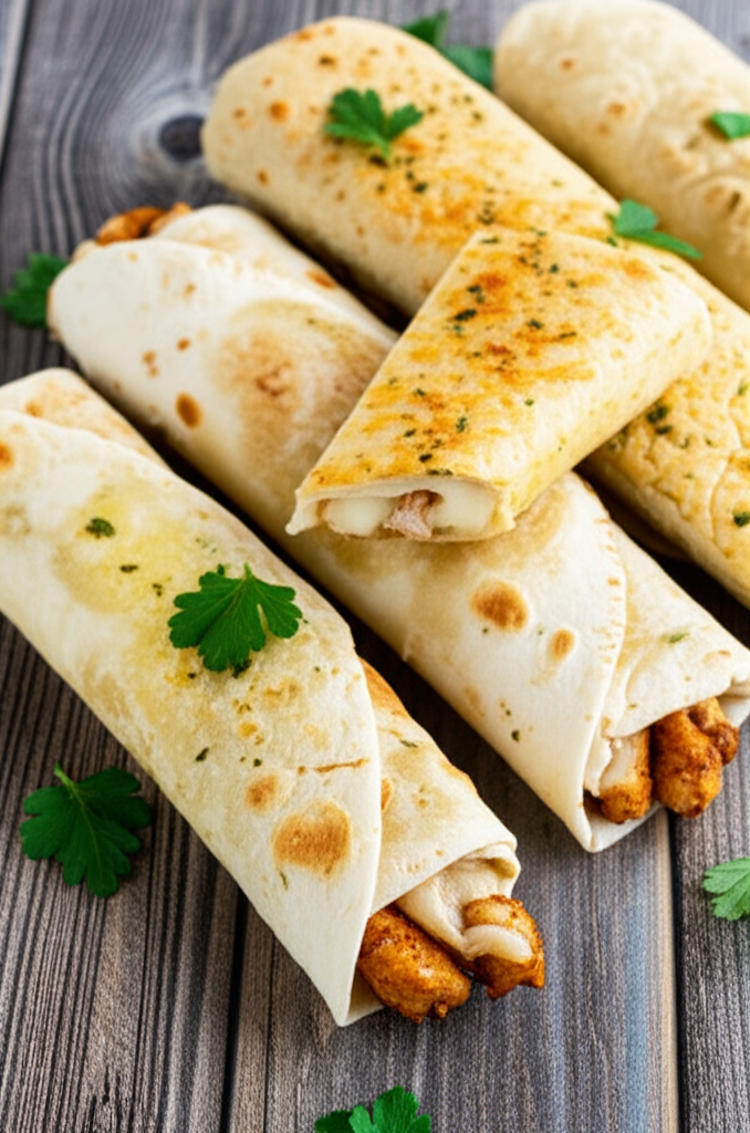 Juicy seasoned chicken wrap close-up