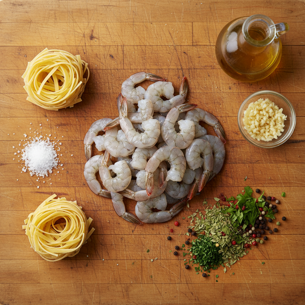 Ingredients for Creamy Garlic Shrimp Pasta