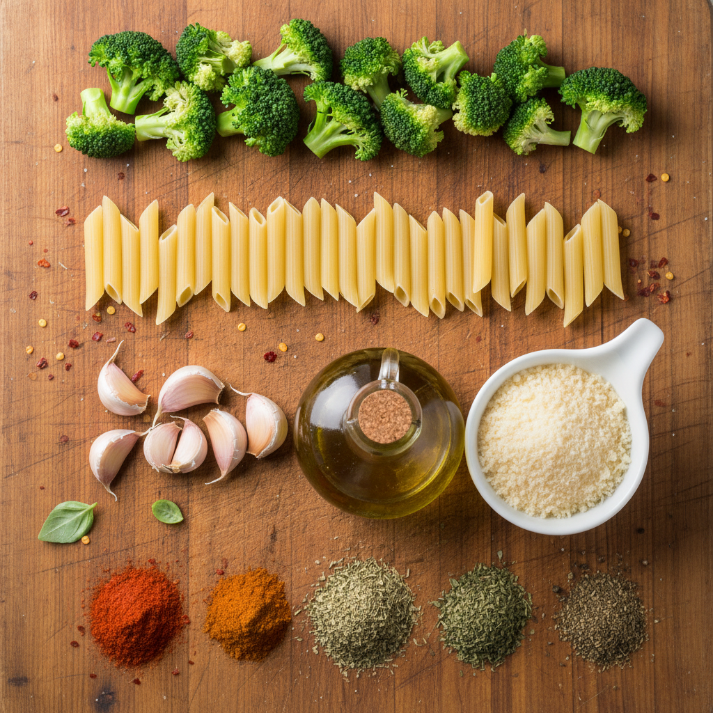Ingredients for broccoli pasta recipe