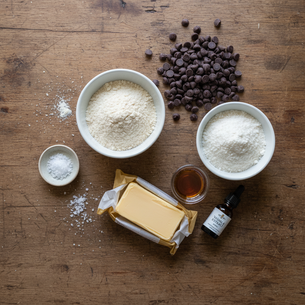 Ingredients for healthy vegan cookie dough laid out on a table