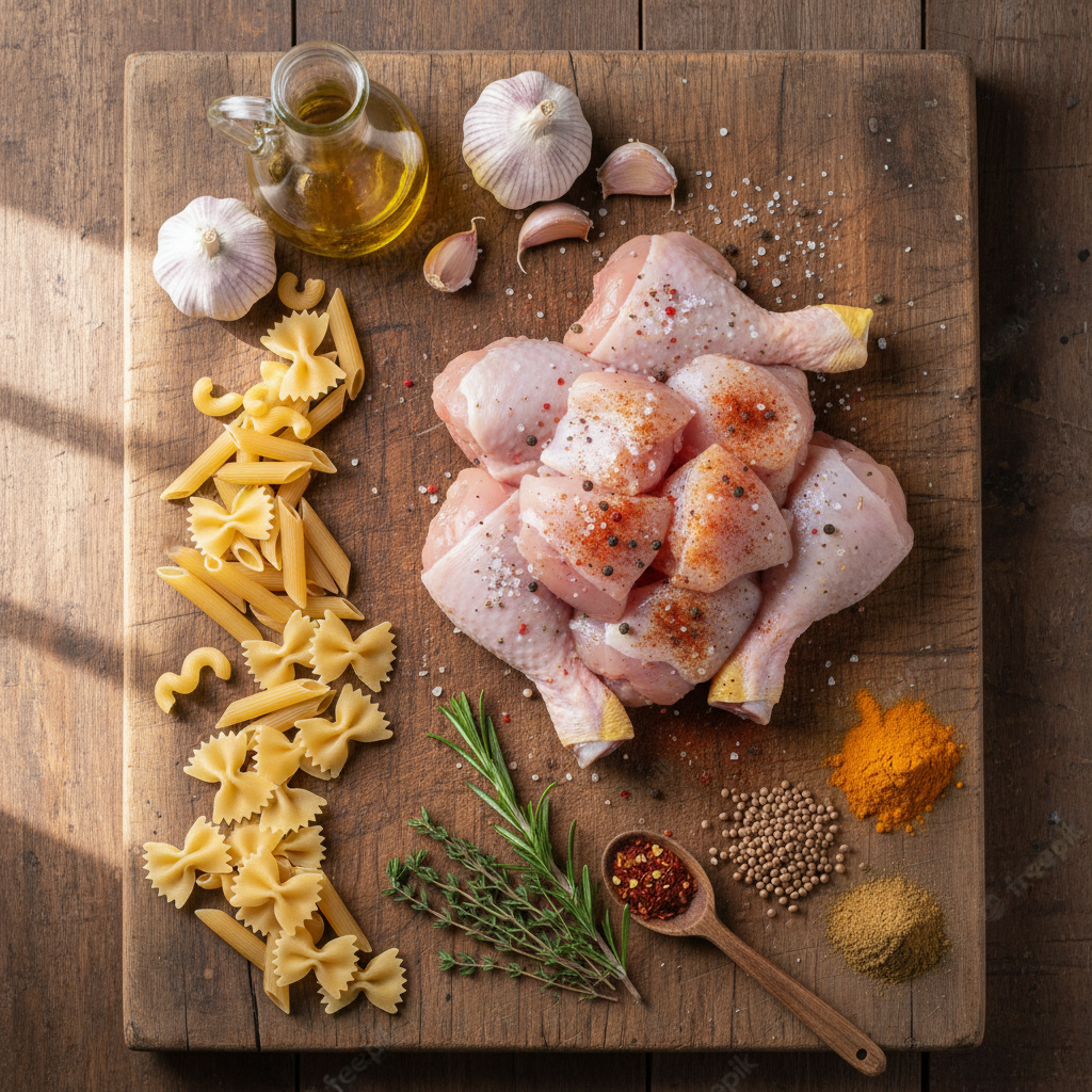 Ingredients laid out for Marry Me Chicken Pasta recipe