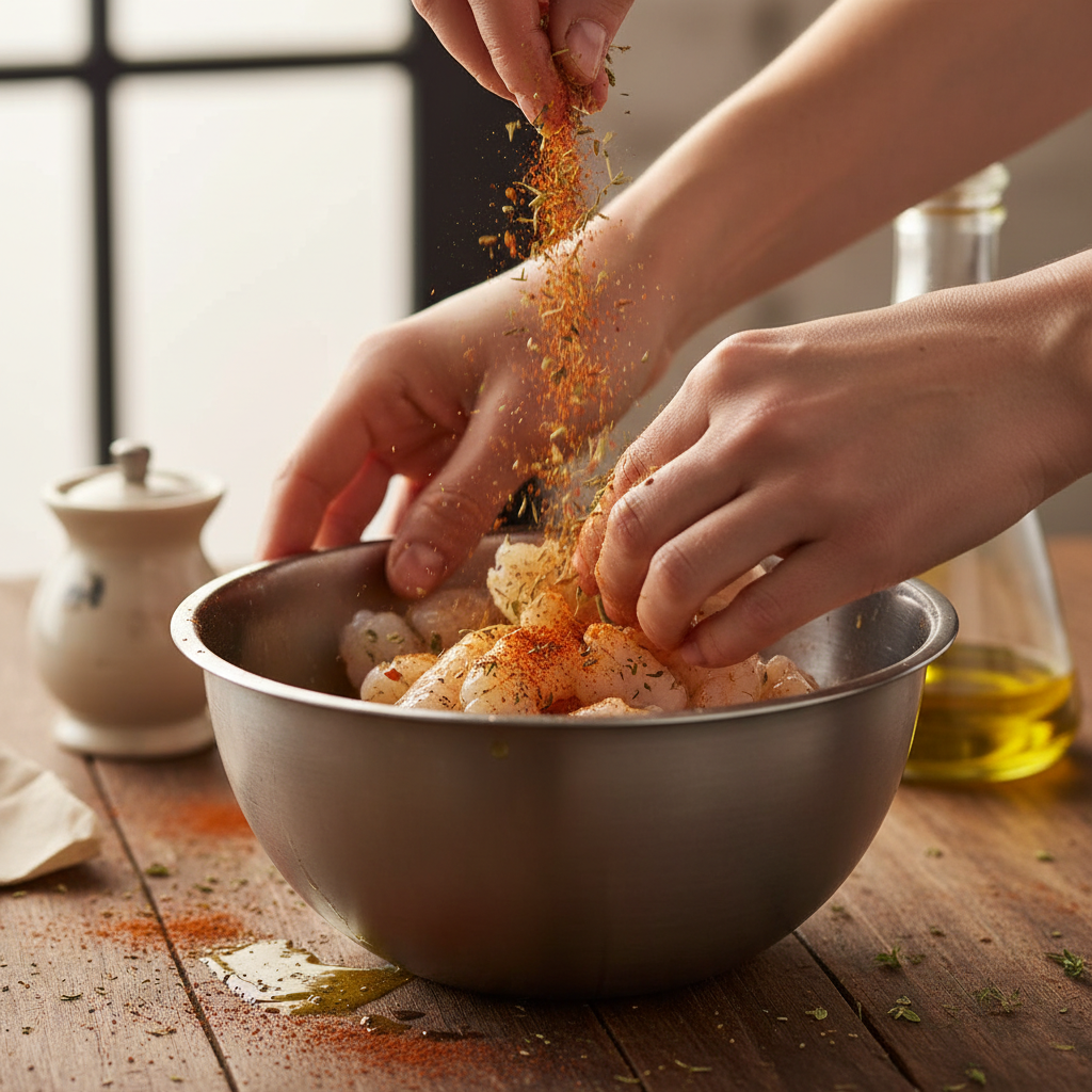Shrimp cooking in skillet