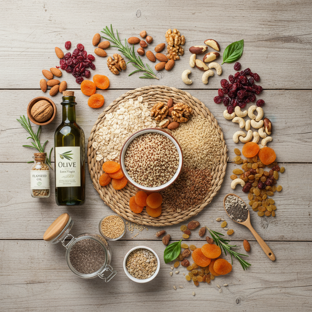 Various healthy oils in glass bottles