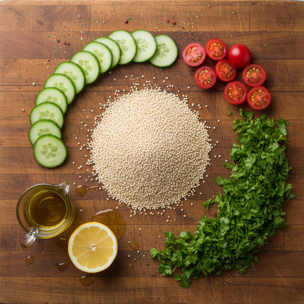Quinoa salad ingredients on a table