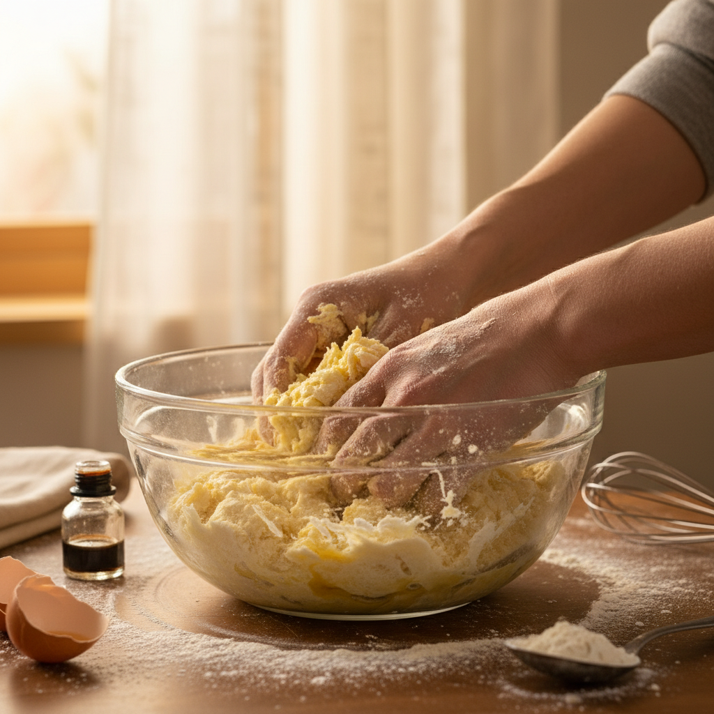 Mixing and kneading dough for Vanilla French Beignets