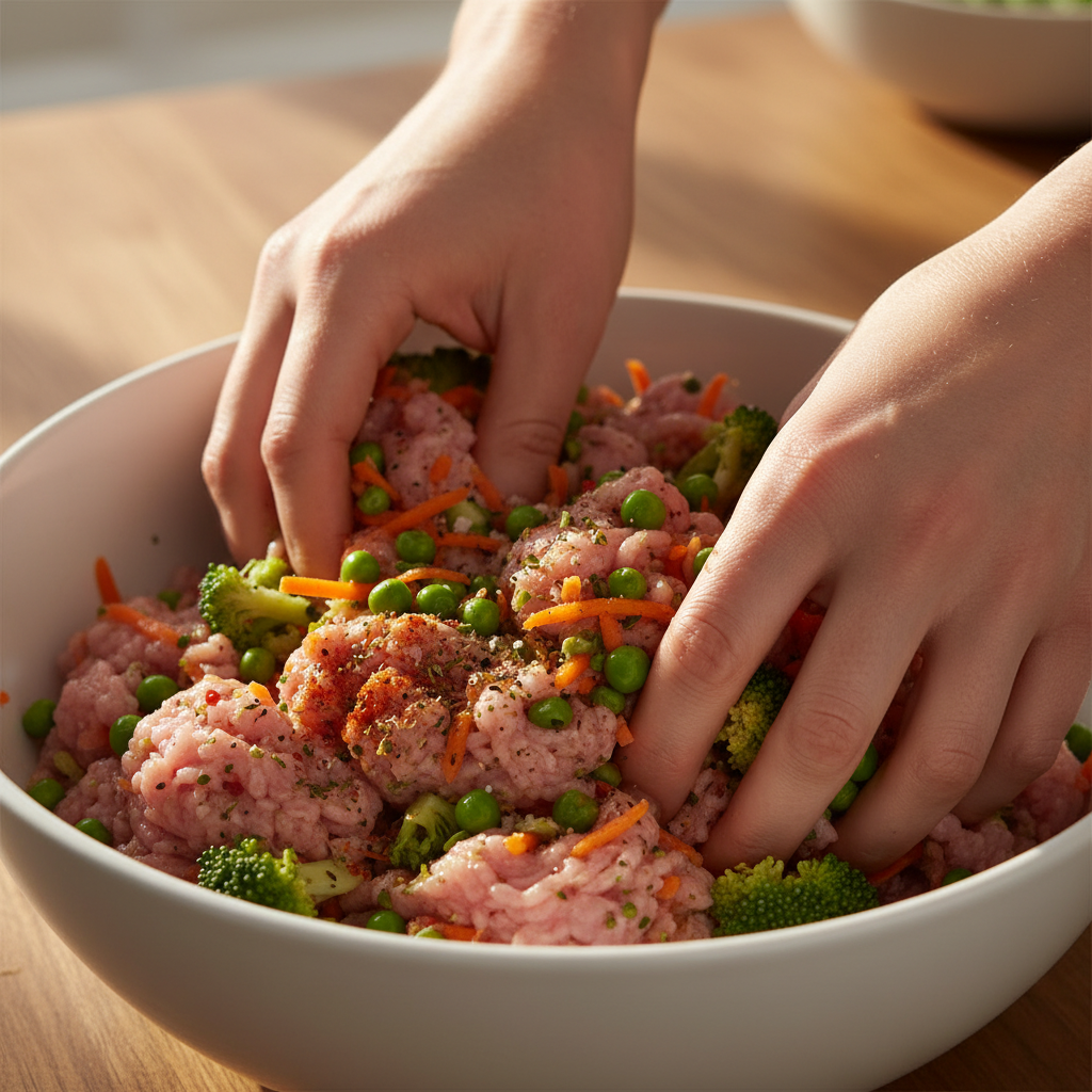 Mixing vegetables and turkey in a pan for teriyaki stir-fry