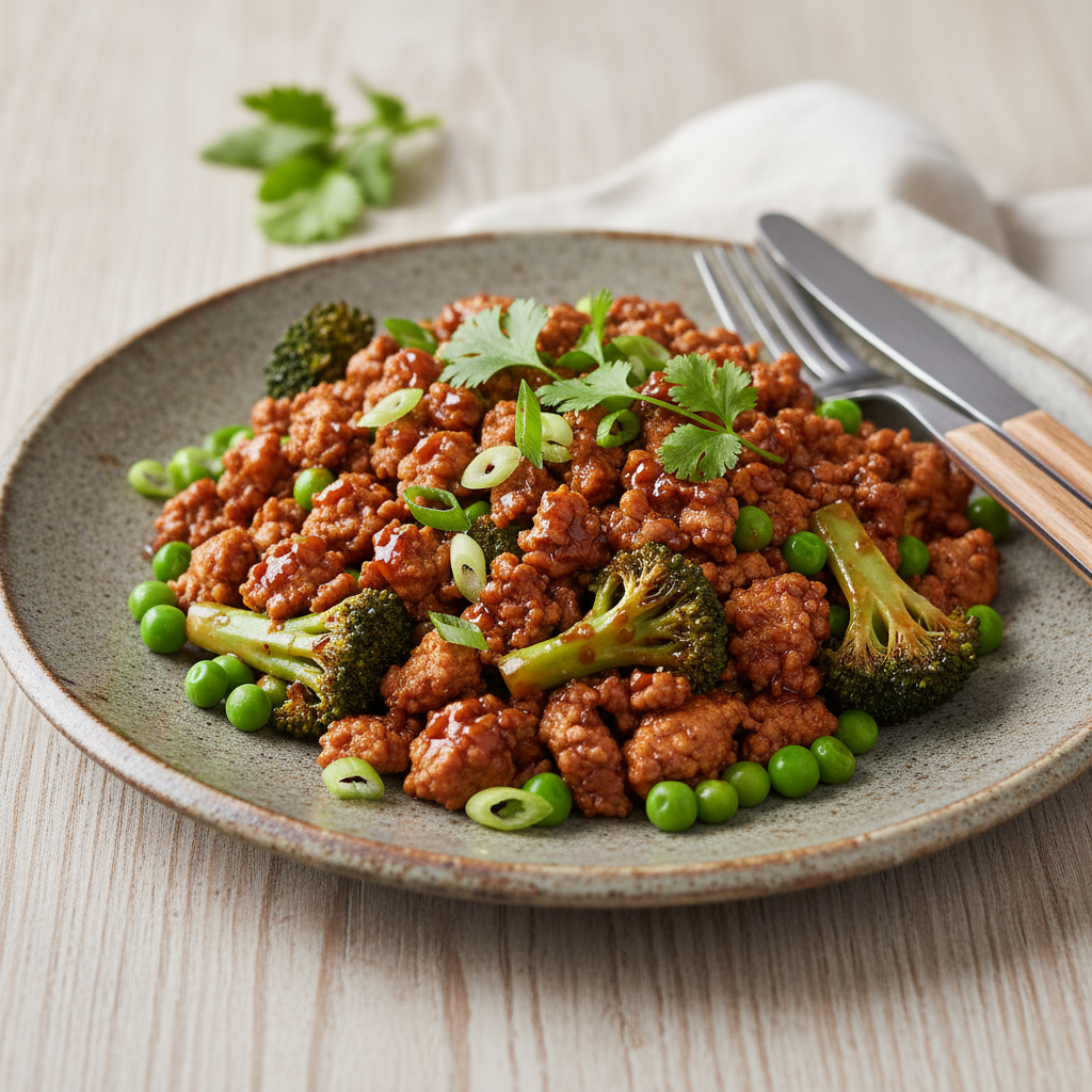 Teriyaki ground turkey stir-fry ready to serve