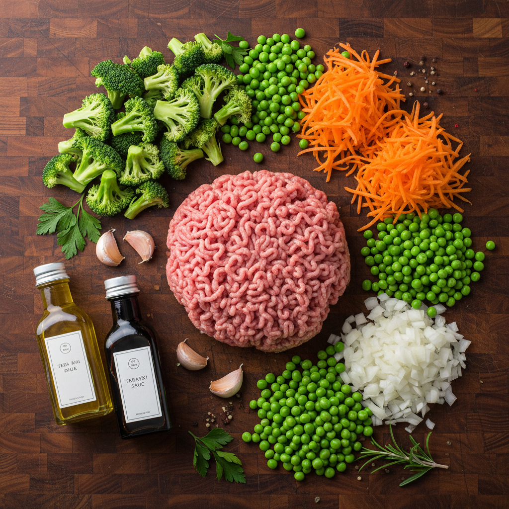 Ingredients for teriyaki ground turkey stir-fry