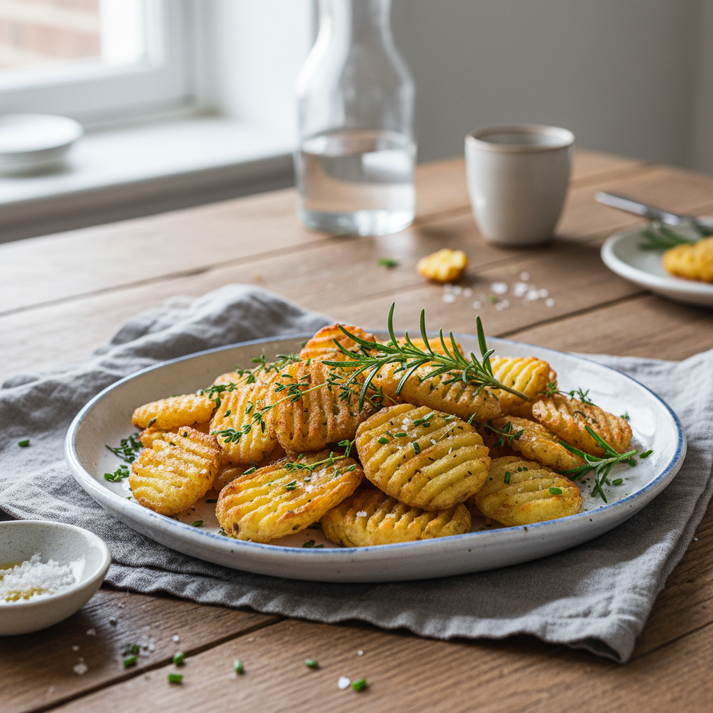Air fryer sliced potatoes served with dipping sauces