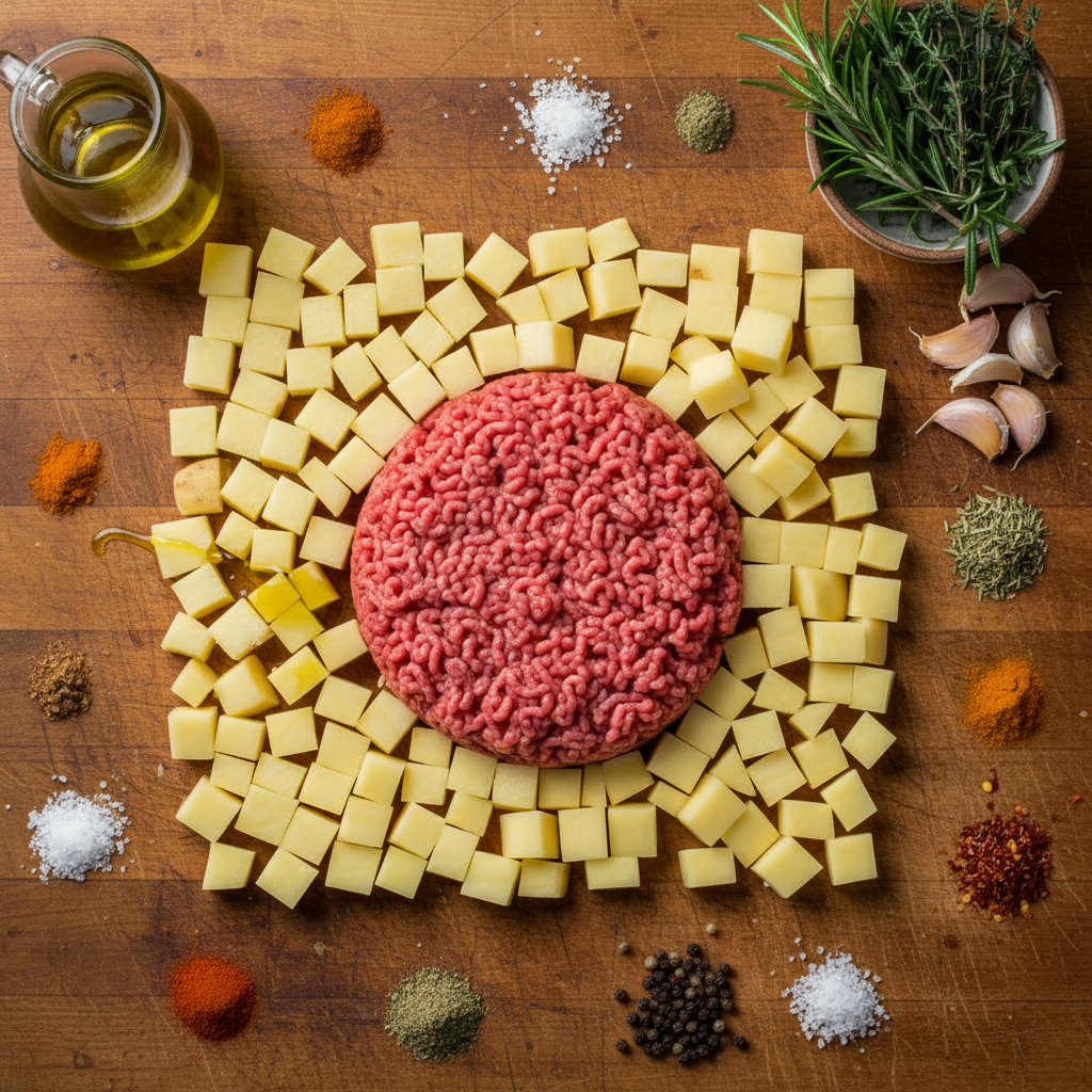 Ingredients for Ground Beef and Potatoes