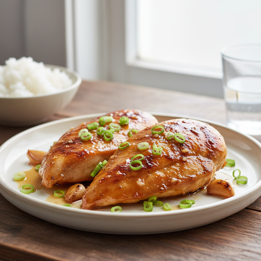 Served Honey Garlic Chicken with garnish