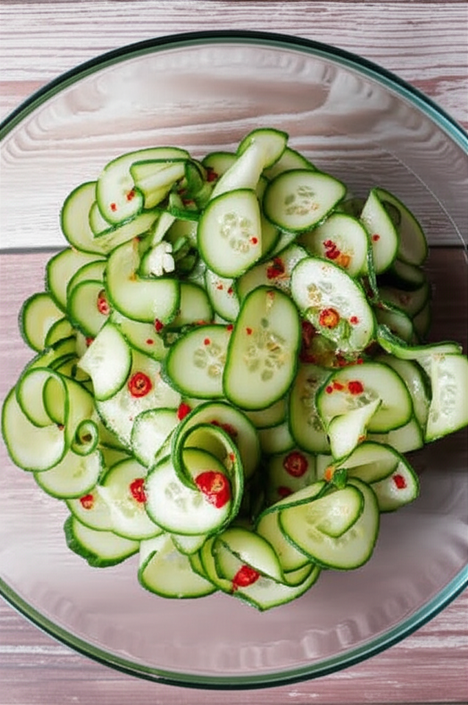 Spicy cucumber salad with fresh ingredients