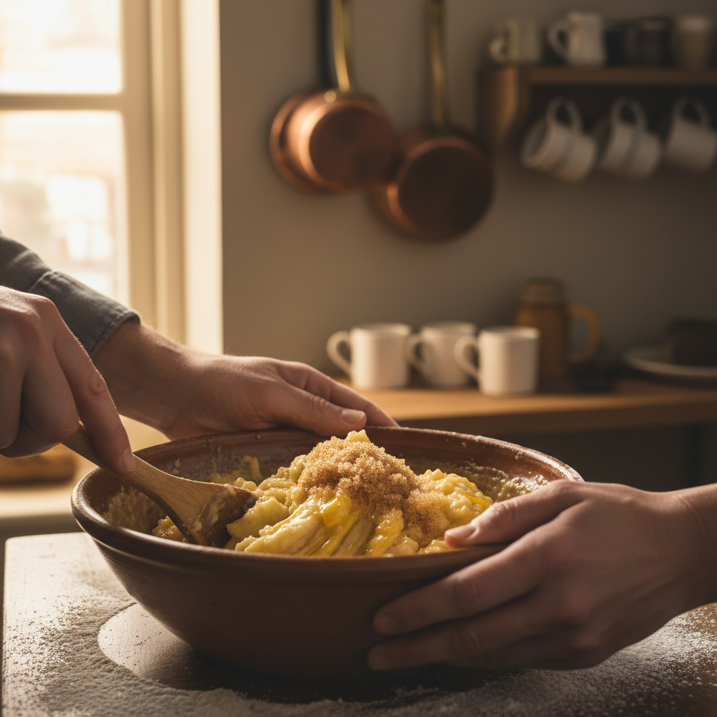 Mixing ingredients for banana chocolate chip cookies