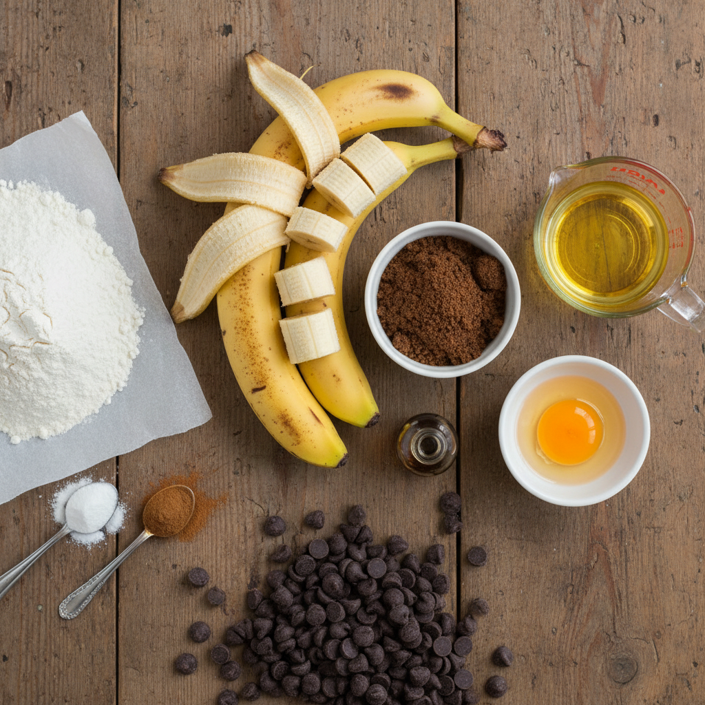 Ingredients for banana bread cookies laid out