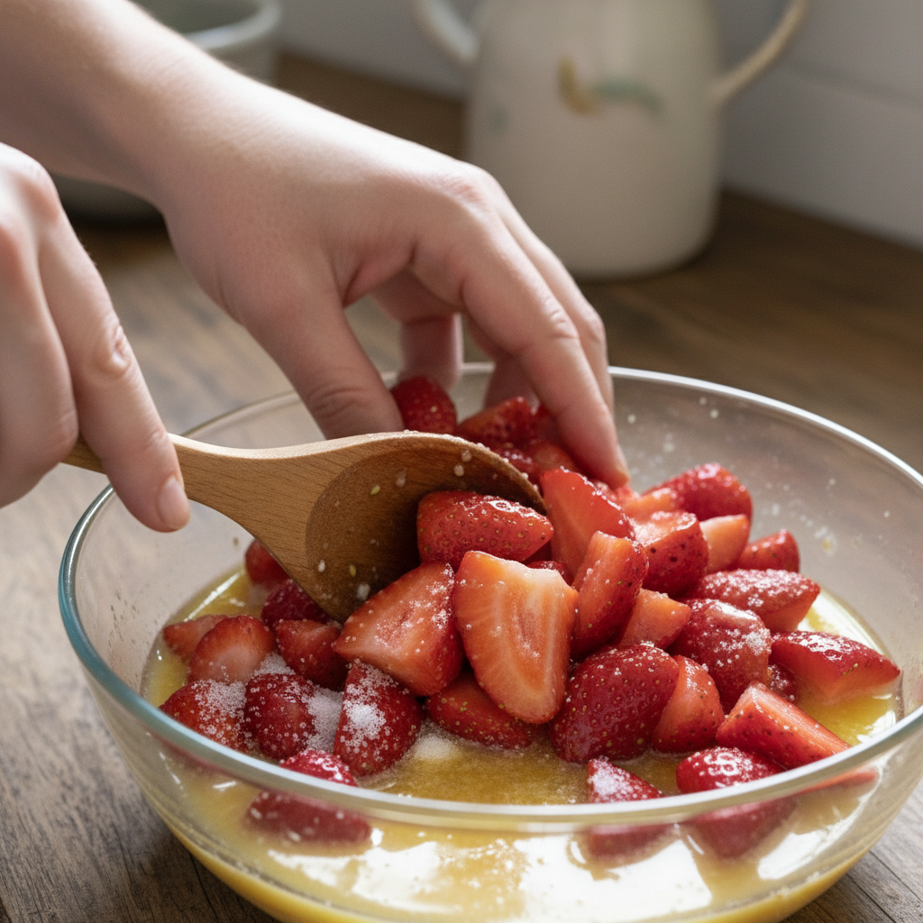 Strawberries coated with sauce