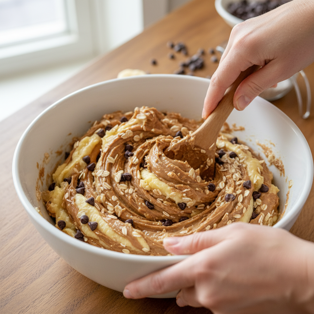 Mixing ingredients for Banana Oatmeal Bars