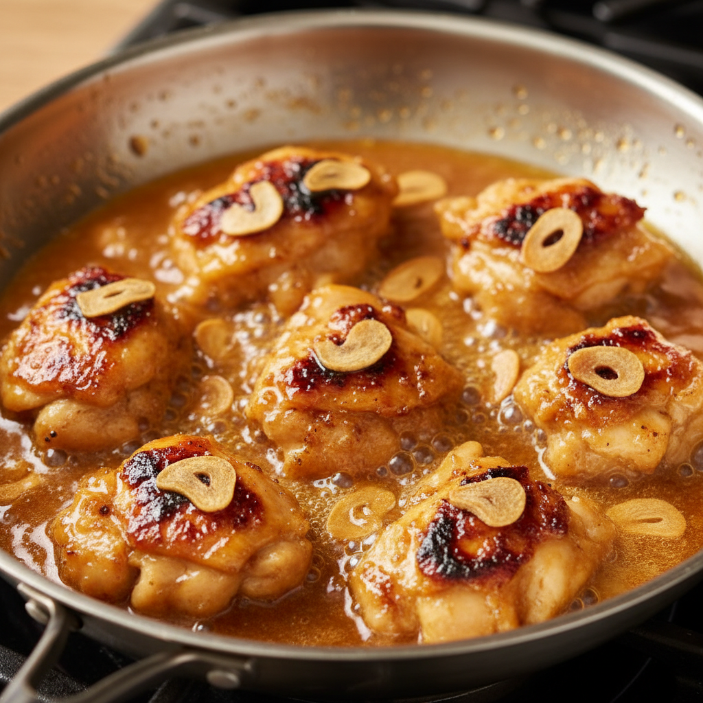 Juicy Honey Garlic Chicken in a skillet
