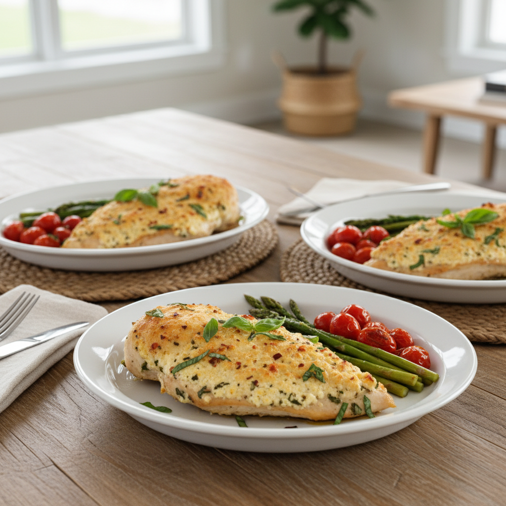 Baked Ricotta Chicken served with herbs and lemon zest