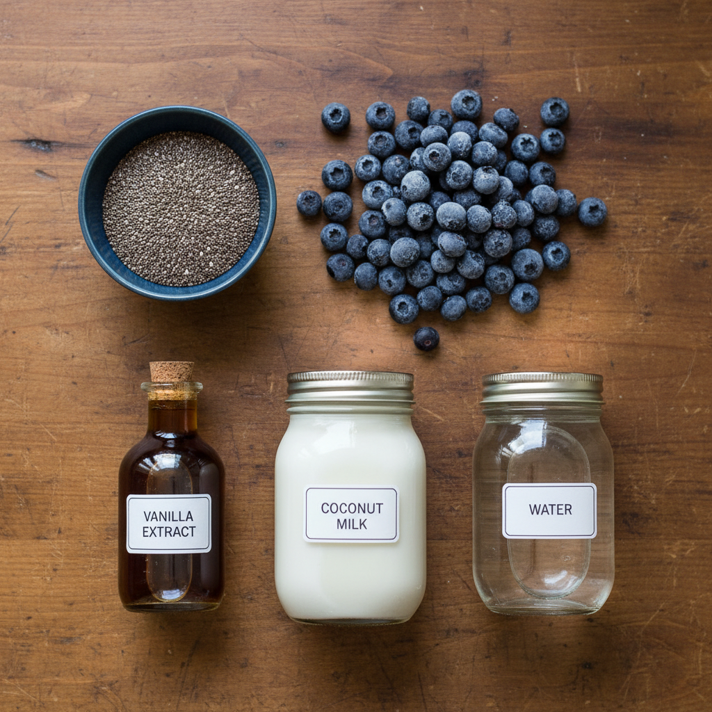 Ingredients for Blueberry Coconut Chia Seed Pudding
