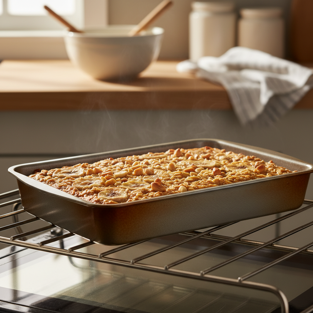 Banana Peanut Butter Oatmeal Bars topped on plate