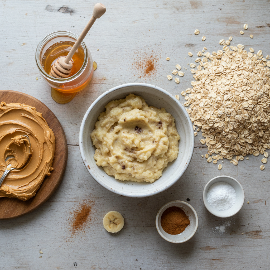 Ingredients for Banana Peanut Butter Oatmeal Bars
