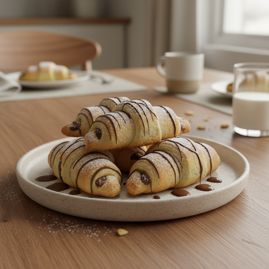 Nutella crescent rolls served with melted chocolate drizzle
