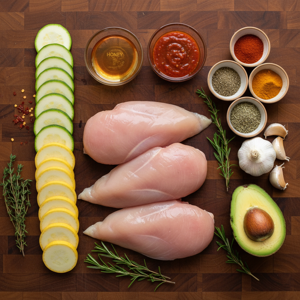 Ingredients for Hot Honey Chicken Bowls