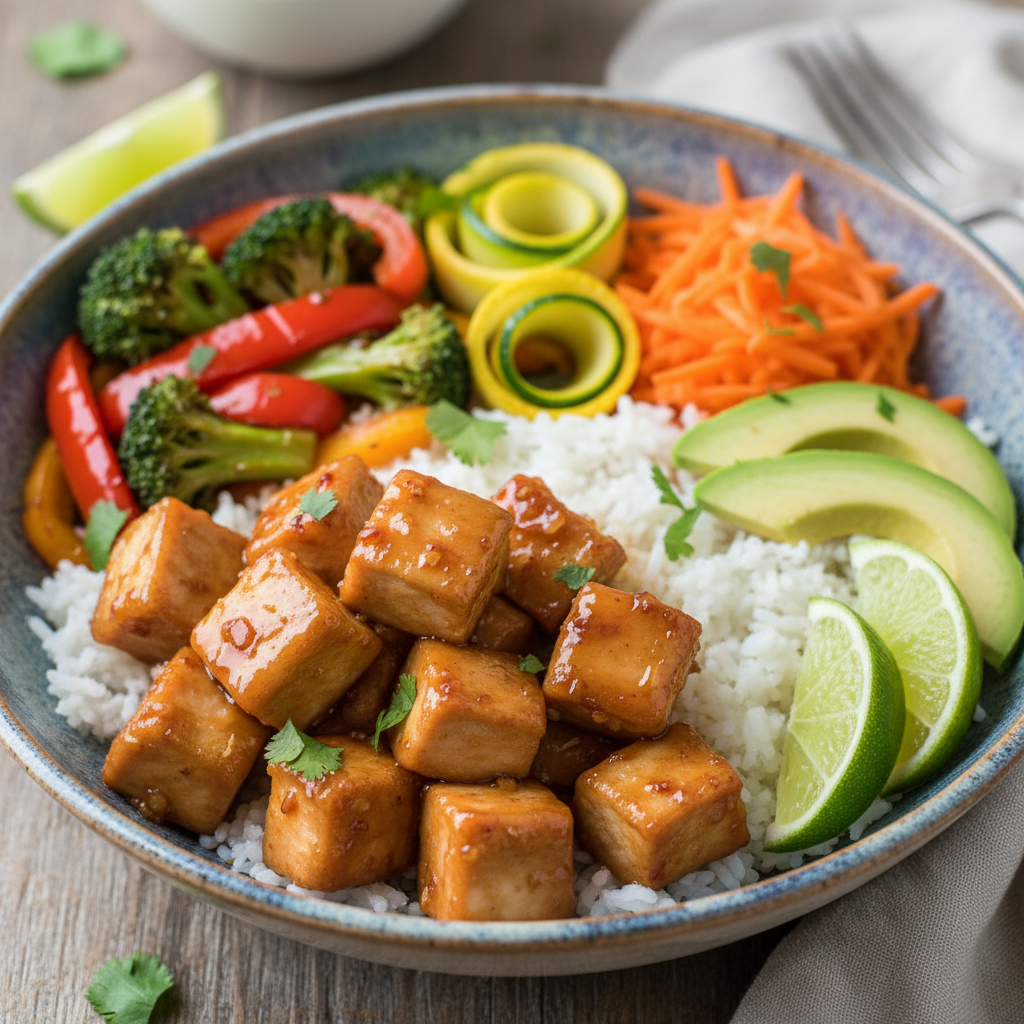 Hot Honey Chicken Bowls ready to serve