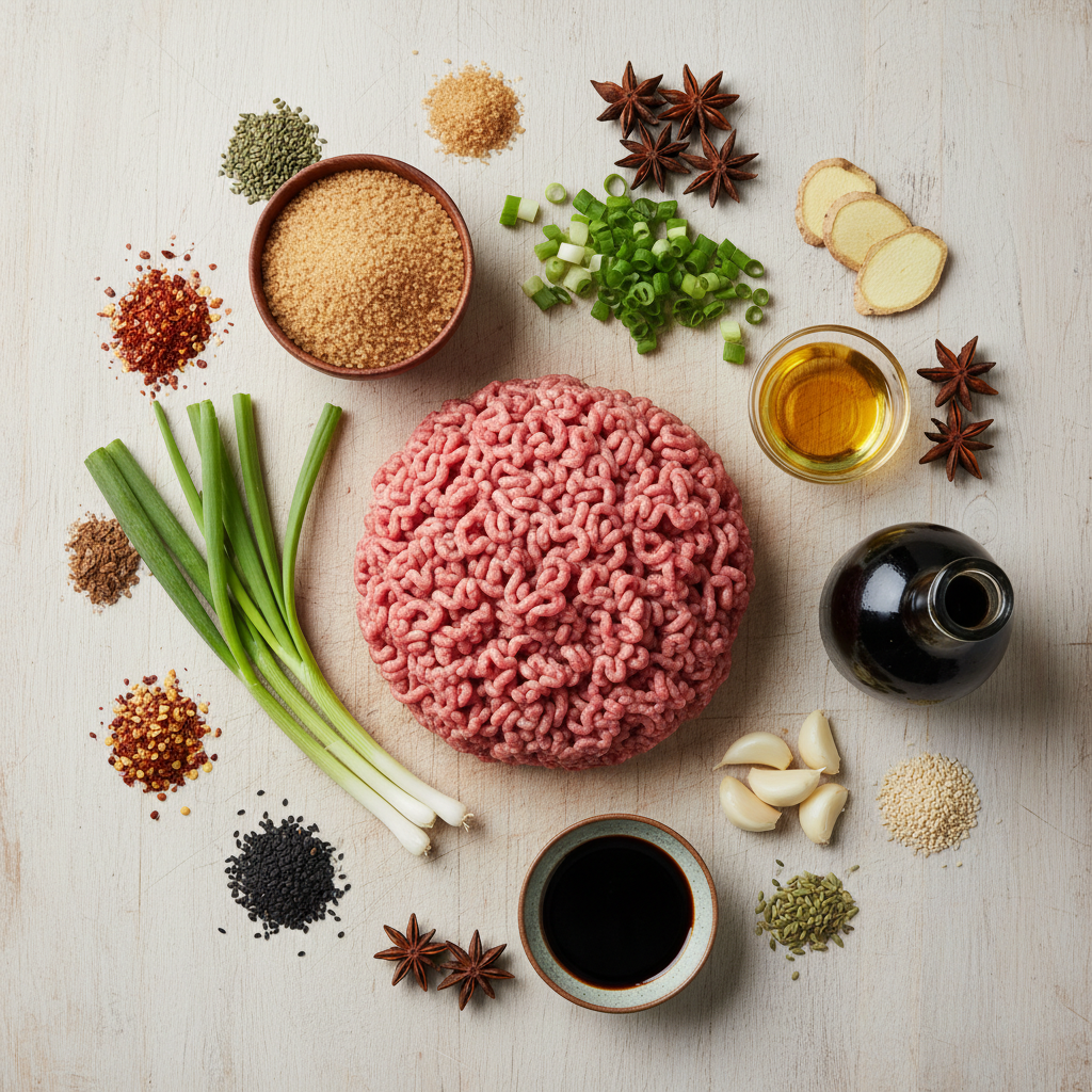 Ingredients laid out for Korean beef bowls