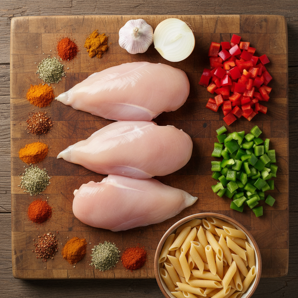 Ingredients for Crock Pot Creamy Cajun Chicken Pasta