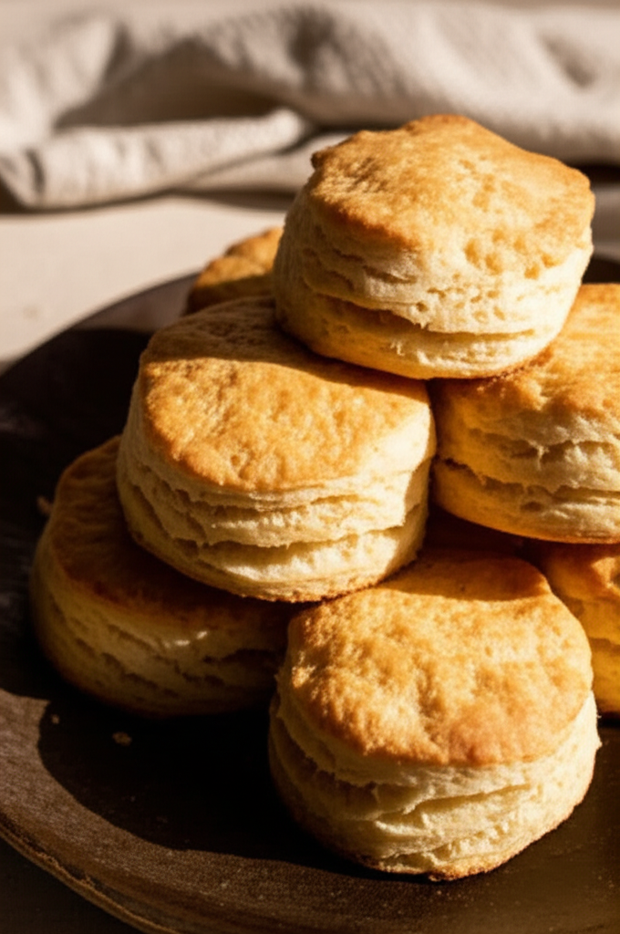 Freshly baked buttermilk biscuits on a plate