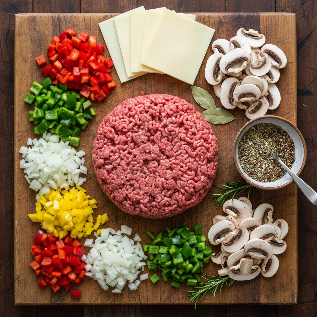 Ingredients for Philly Cheese Steak Sloppy Joes