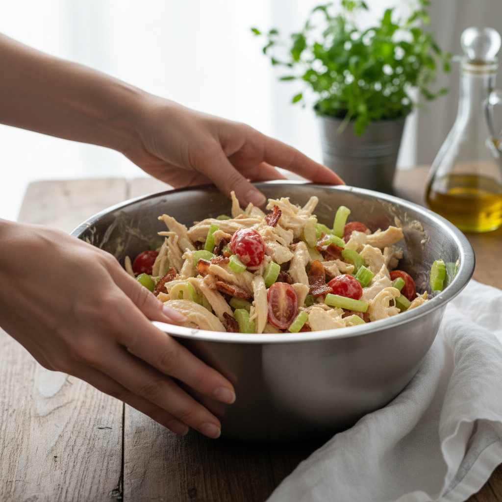 Mixing the BLT Chicken Salad