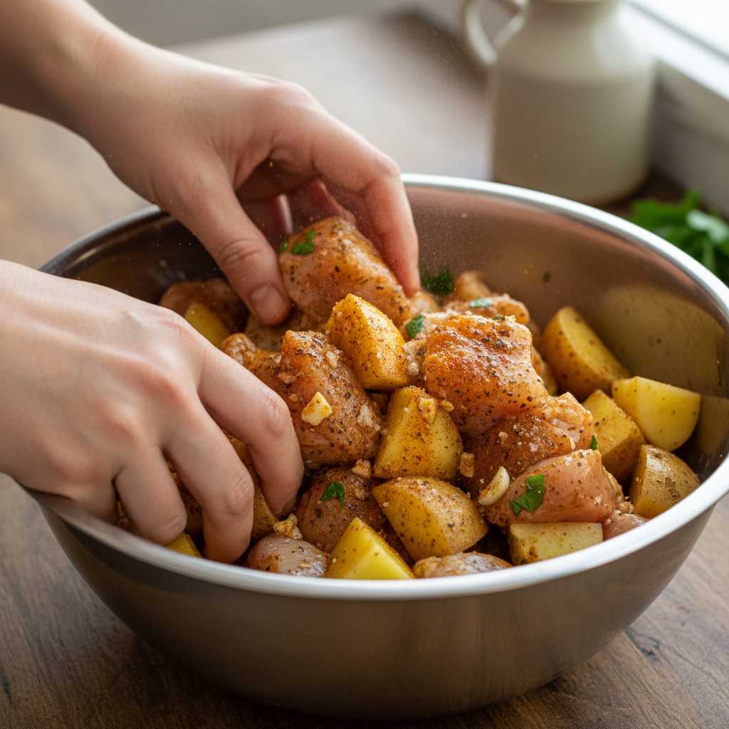 Sautéed chicken and sauce cooking in pan