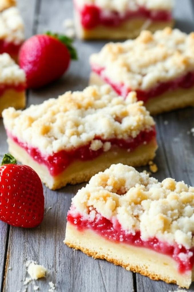 Strawberry Crumb Bars ready to serve