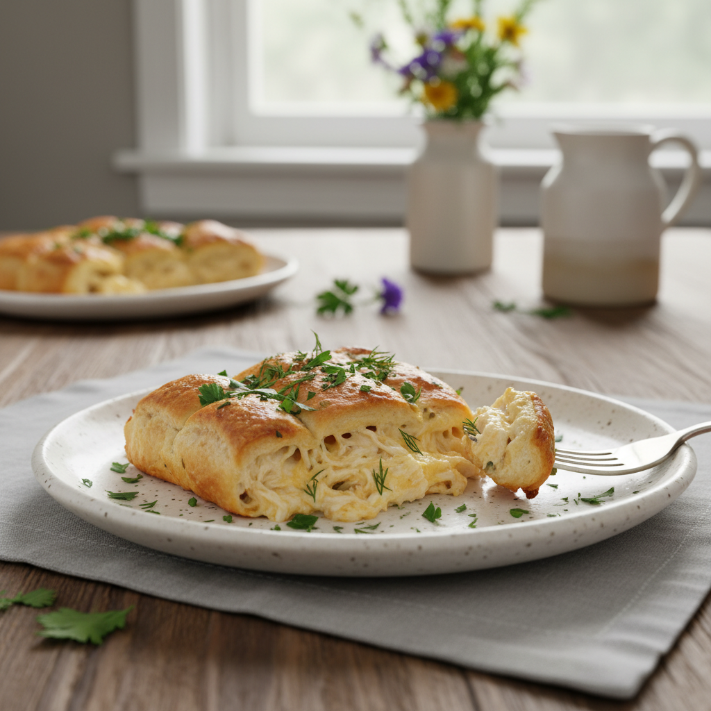 Comforting bowl of Chicken Crescent Roll Casserole