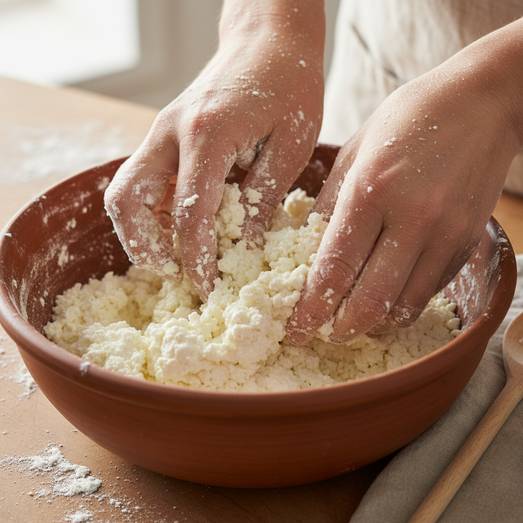 Mixing the dough in the bowl