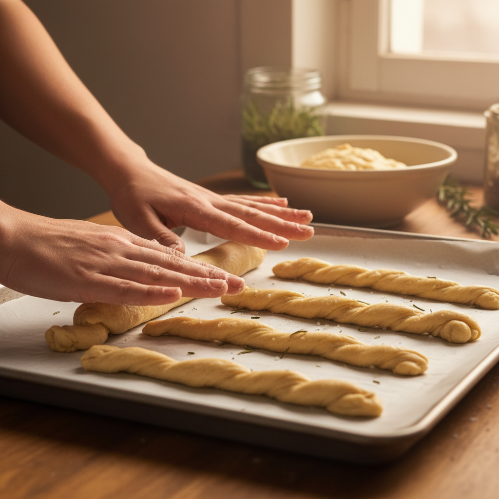 Rolled Olive Garden Breadstick dough on baking sheet