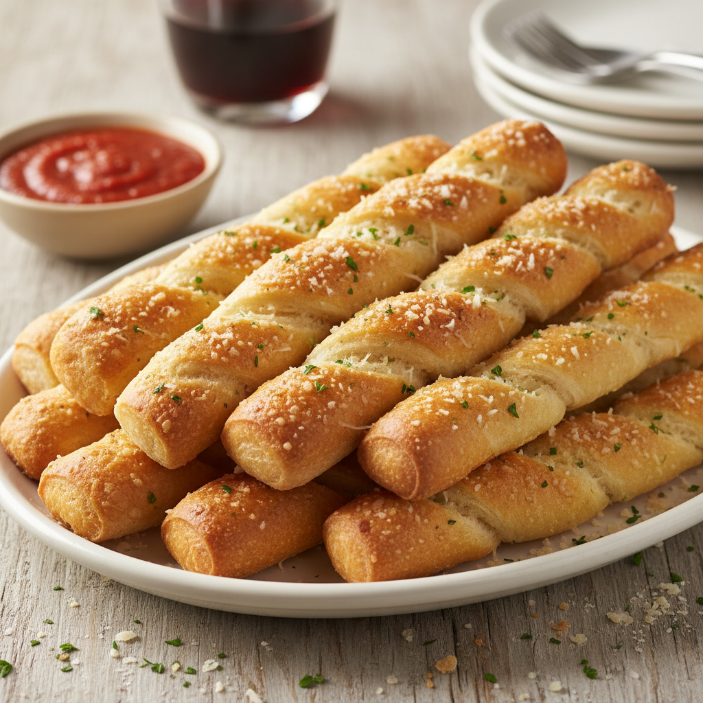 Buttered Olive Garden Breadsticks ready to serve
